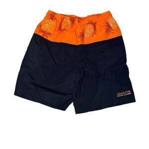 Chaps Ralph Lauren Swim Trunks Small Rip Stop Contrast Orange Blue Lined Beach